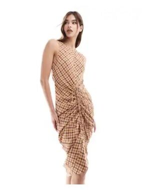 ASOS Ruched Plaid Midi Dress